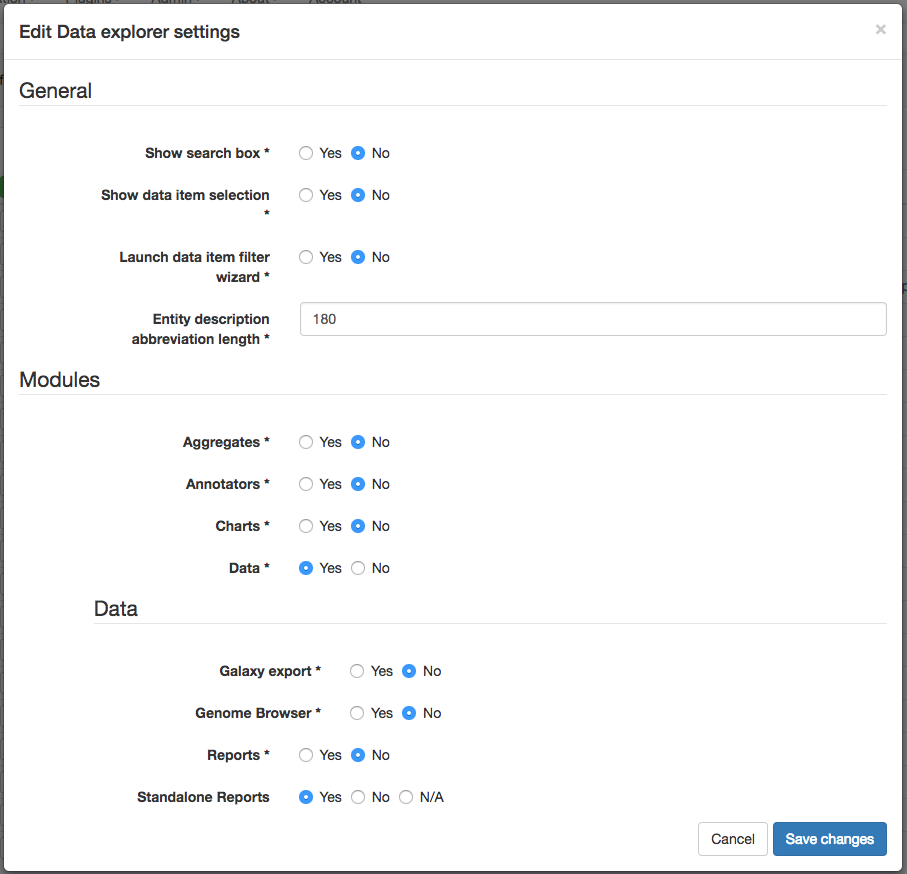 dataexplorer settings Dataexplorer settings